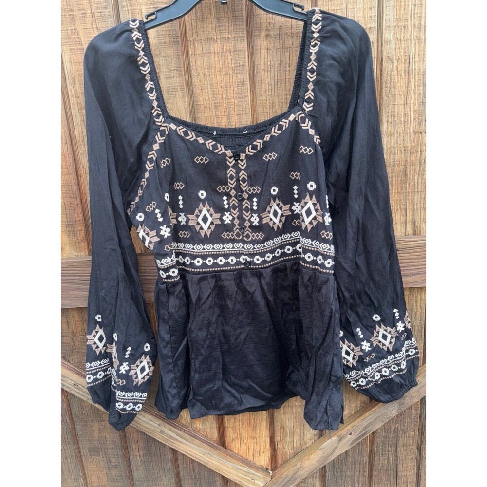 Large Runched Boutique Babydoll Embroidered Blouse *Boho